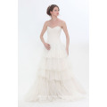 Strapless Tulle Lace and Silk Gauze Wedding Dress with Lace Short Bow